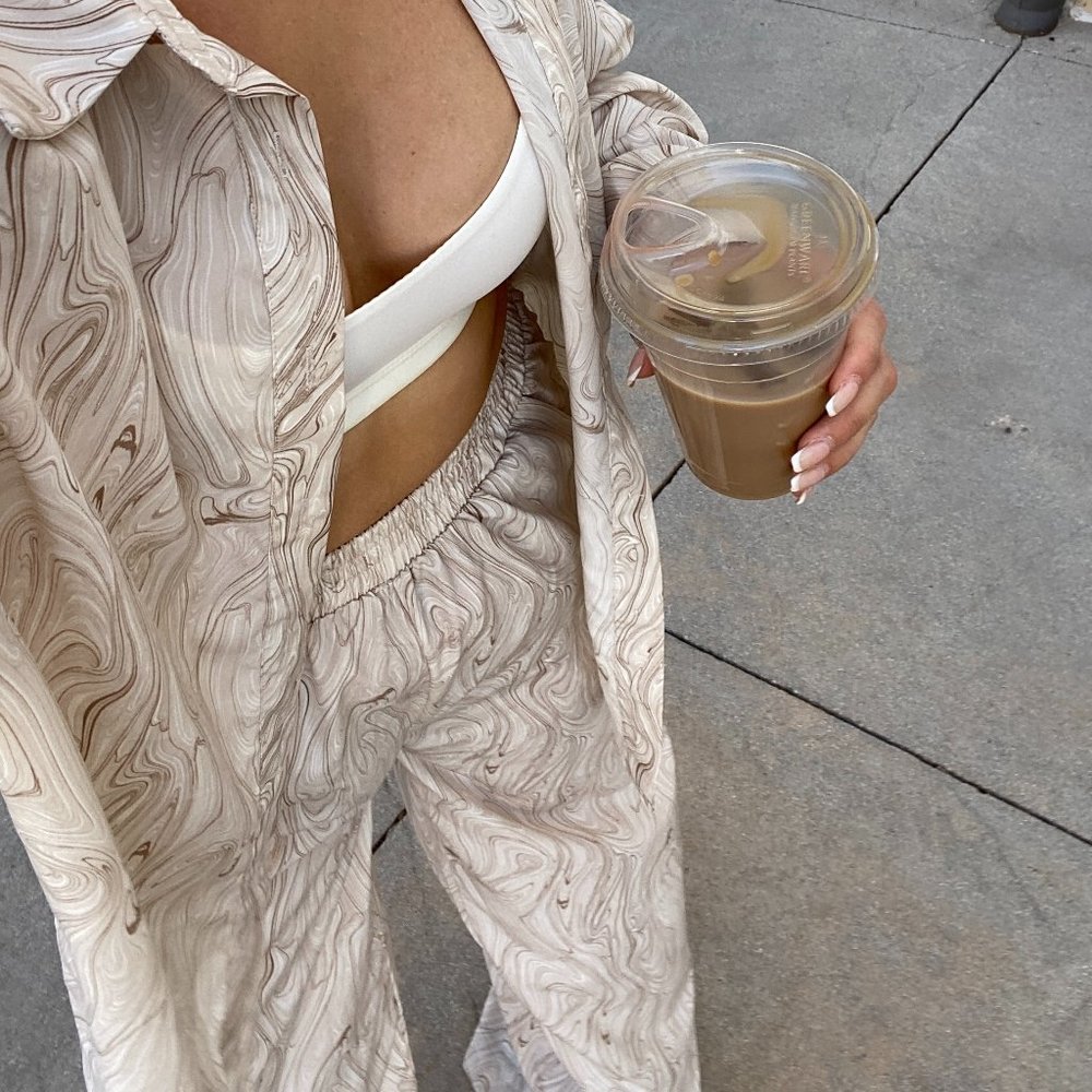 Marble High Waisted Wide Leg Pants